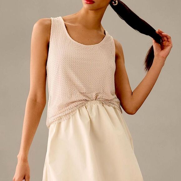 Anthropologie Sunday in Brooklyn Ivory Rhinestone Mesh Tank Top - Picture 1 of 8